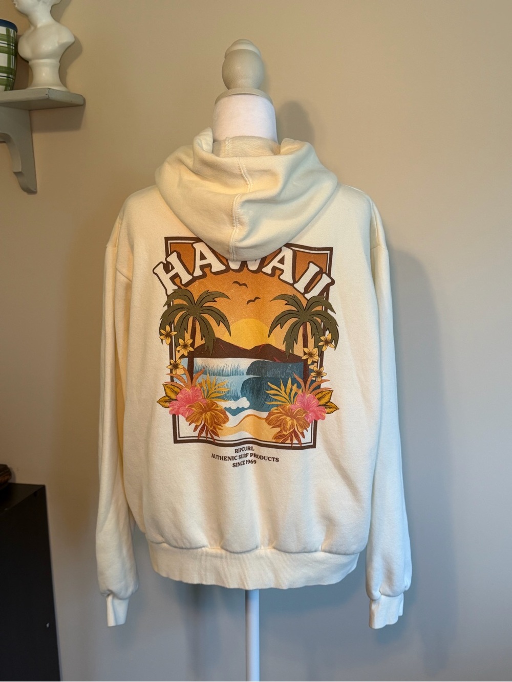 Rip Curl Cream Hoodie with Hawaii Sunset Graphic